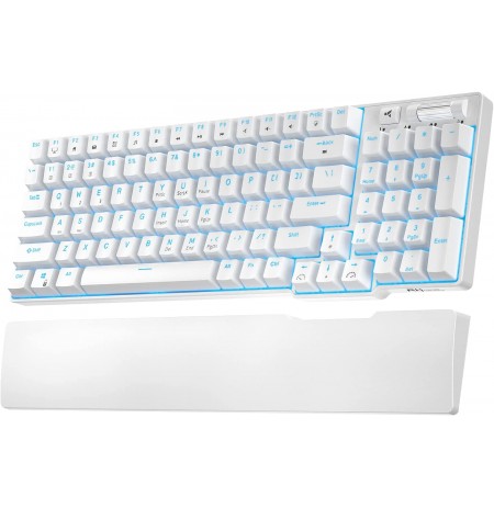 Royal Kludge RK96 valge juhtmeta mehaaniline klaviatuur | 90%, Hot-swap, RGB, Blue Switches, US