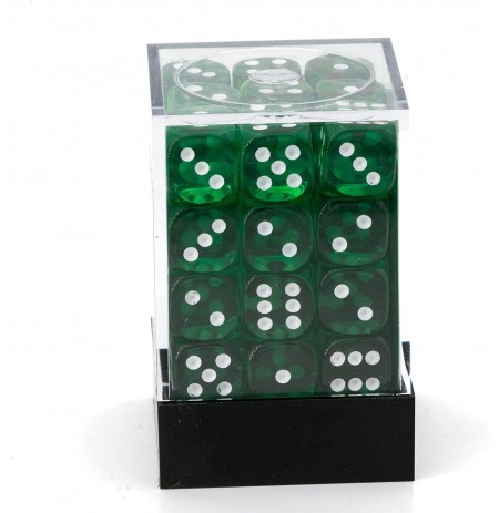 Chessex Translucent 12mm d6 with pips Dice Blocks (36 Dice) - Green w/white