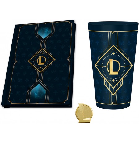 League Of Legends Hextech Logo klaas, märkmik ja pin kinkekomplekt