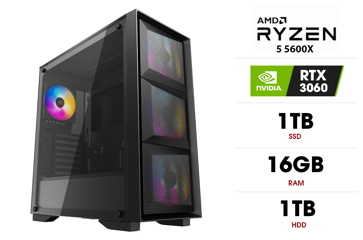 Personaalarvuti | AMD Ryzen 5 5600X, 16GB 3200MHz, SSD 1TB, HDD 1TB, RTX 3060