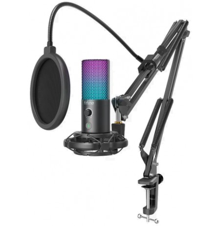 FIFINE T669 PRO3 juhtmega mikrofon RGB valgustuse ja alusega | USB