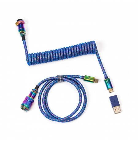 Keychron Premium Coiled Aviator Cable - Rainbow Plated Blue | Straight
