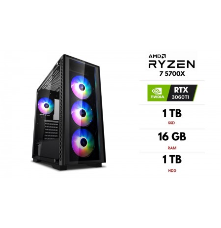 Statsionaarne arvut | AMD Ryzen 7 5700X, 16GB 3200MHz, SSD 1TB, HDD 1TB, RTX 3060TI